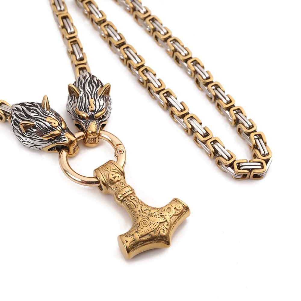 Stainless Steel Nordic Viking Wolf Head Necklace